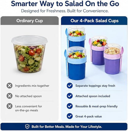 27oz Reusable Yogurt Parfait & Overnight Oats Cups – 100% Leakproof with Lid & Spoon, 4-Pack for Meal Prep, Breakfast & Gym Lunch(Purple,Blue)
