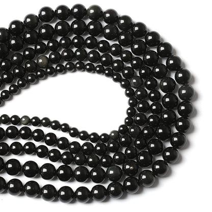 8MM 46PCS Natural Stone Black Obsidian Gemstone Loose Beads for Jewelry Making DIY Bracelet 1 Strand