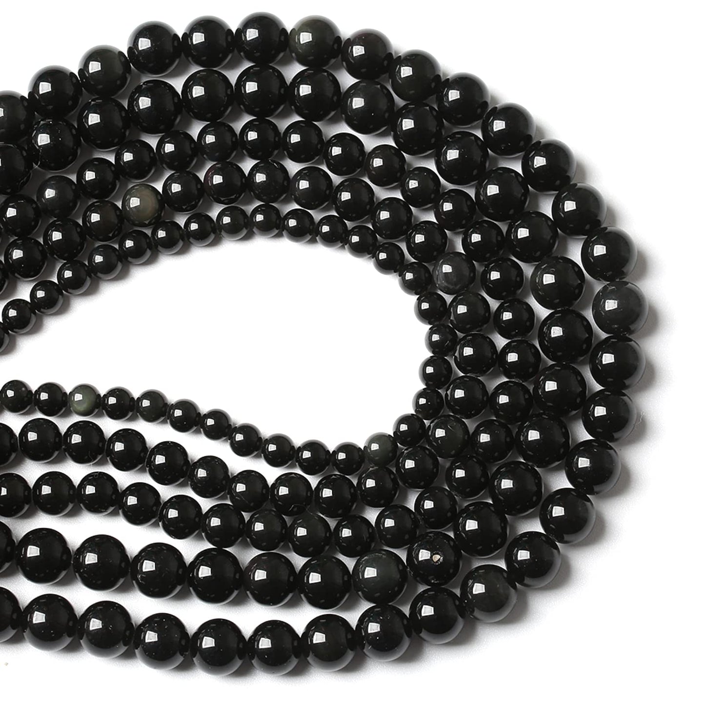 10MM 38PCS Natural Stone Black Obsidian Gemstone Loose Beads for Jewelry Making DIY Bracelet 1 Strand