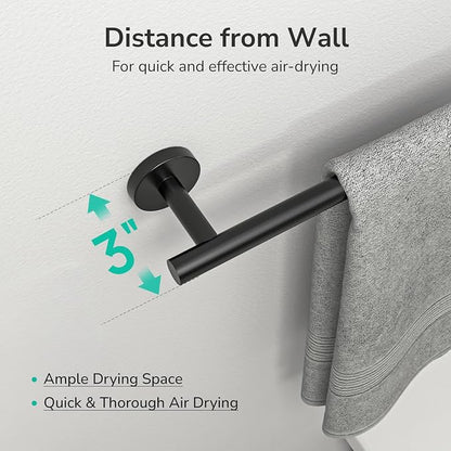 USHOWER Matte Black Towel Bar, 24-Inch Towel Rack for Bathroom Wall Mounted, Thicken SUS304 Stainless Steel Towel Rod Modern Home Decor (Total Length 26-Inch)