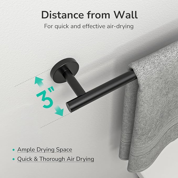 USHOWER Matte Black Hand Towel Bar, 9-Inch Towel Racks for Bathroom Wall-Mounted, SUS304 Stainless Steel Towel Rod (Total Length 11-Inch)