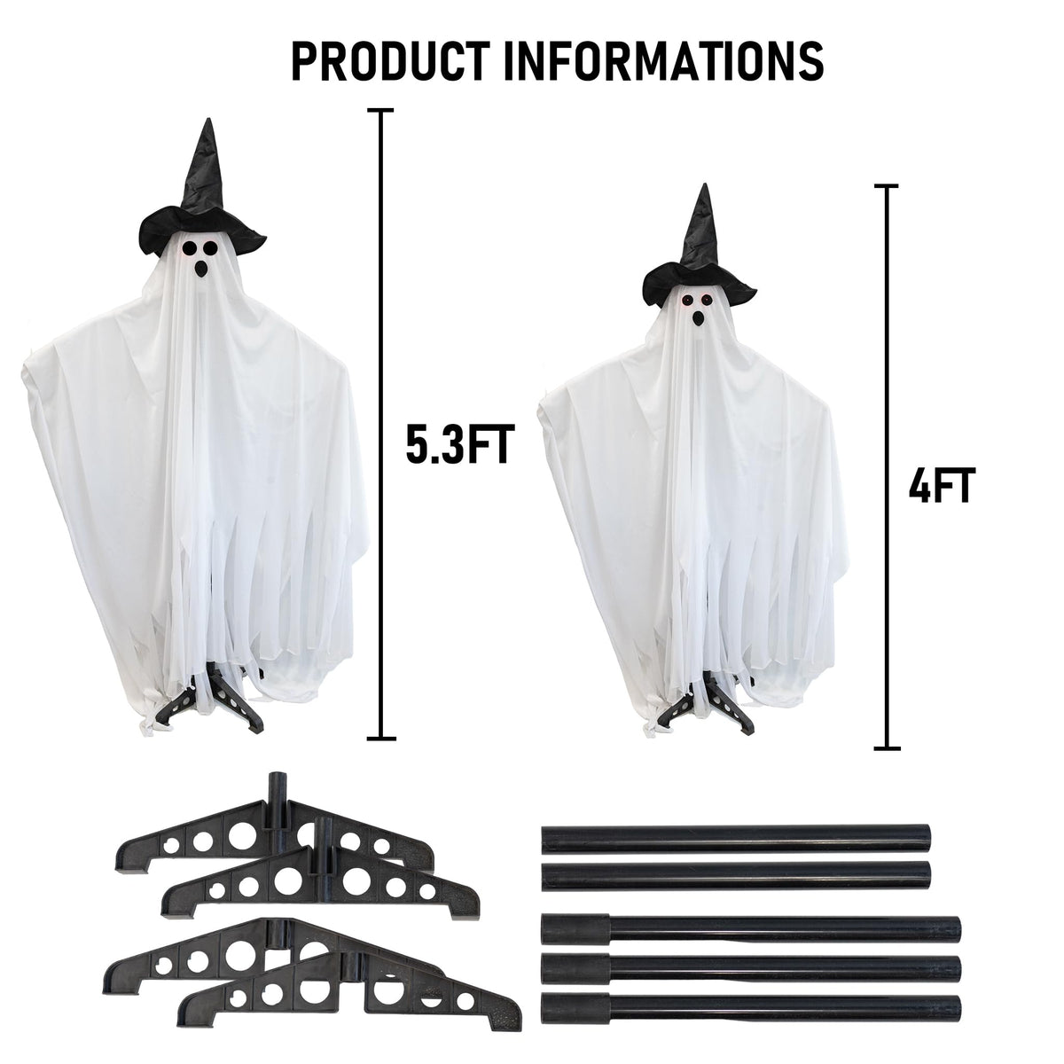 Hourleey Halloween Decorations Outdoor, 2 Pack Standing Lighted up Spooky Ghosts Halloween Decor Indoor for Porches Yard Party Lawn