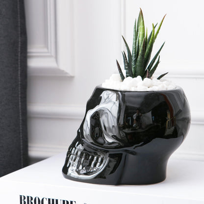 Tanvecle Skull Planter Pots, Skeleton Vase for Succulent, Flowers, Gothic Centerpiece for Table, Punk Home Decor and Accessories, Halloween and Day of The Dead Decorations - Black