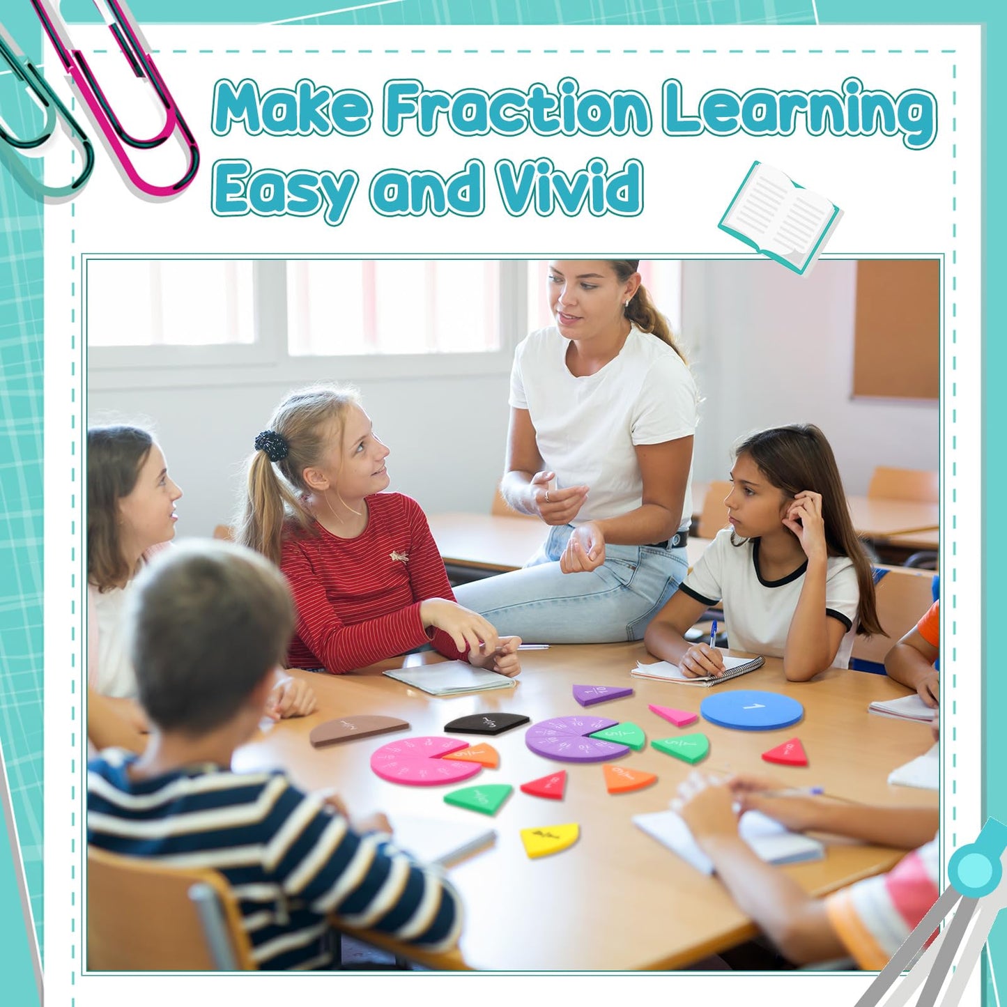 Sayglossy 12 Sets Fraction Set for Math Classroom Fractions Manipulatives Math Manipulatives for Home School Supplies (Circles)