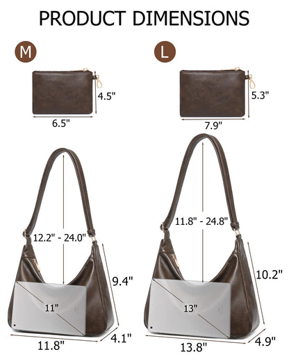 2PCS Purses for Women, Soft Vegan Leather Hobo Bag Slouchy Crossbody Shoulder Handbag Fall Brown Tote 2025