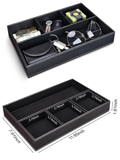 2 Pack Nightstand Drawer Organizer, Faux Leather Valet Tray for Men Women Stackable Jewelry Organizer for Drawers Caddy Tray for Key, Wallet, Watch, Sunglass, Coin, Phone, Bedside Desk-top Storage