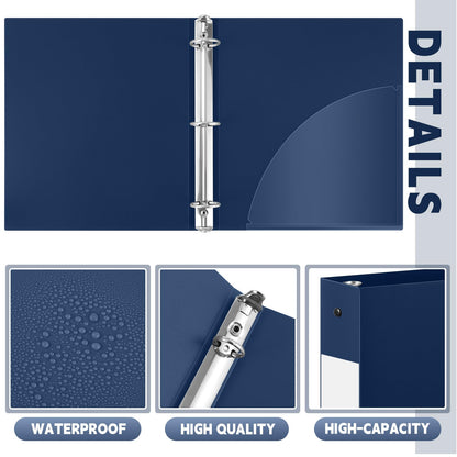 Henoyso 24 Pcs Navy Blue 1.5" 3 Ring Plastic Binder Bulk, 1 1/2 Inch Soft Flexible Binders Round Rings, Fits Letter Size 8.5'' x 11'' Paper, Holds 350 Sheets, for School Office (1.5 Inch)
