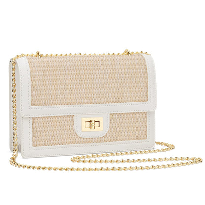 KKXIU Women Small Straw Beach bag Crossbody Bag Summer Shoulder Bag Beach Handbag Vegan Leather Purse (Beige)