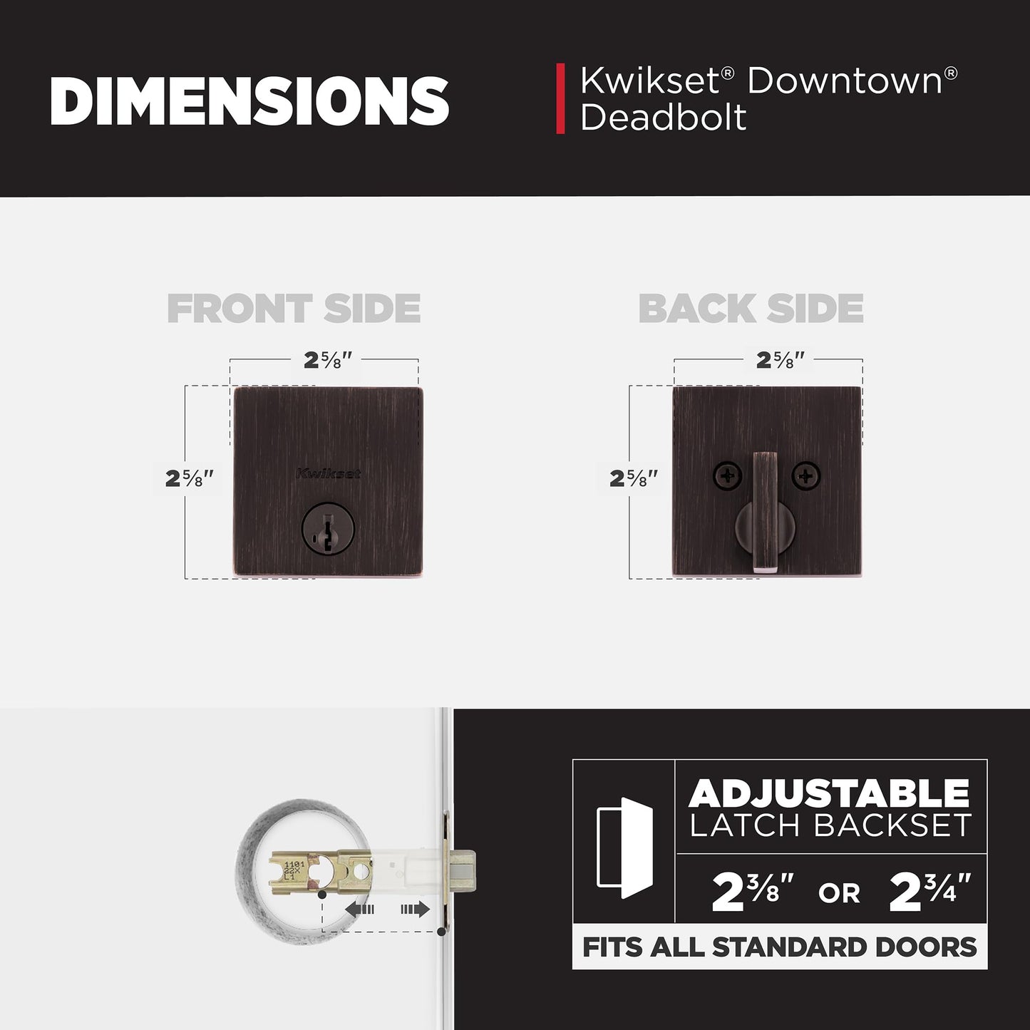 Kwikset Downtown Deadbolt Lock, Matte Black Square Exterior Keyed Front Entry Door, Pick Resistant SmartKey Rekey Security, Single Cylinder Dead Bolt, with Microban Protection