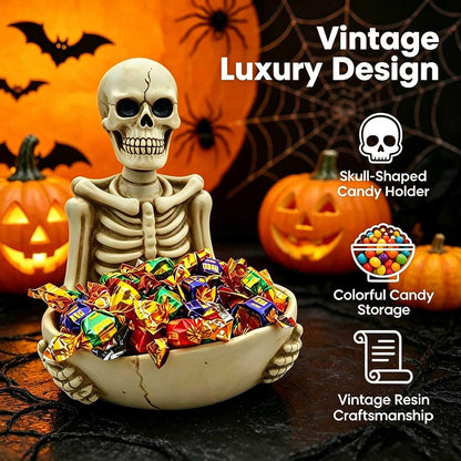 Skull Decor-Halloween Candy Bowl Dish Large for Home Office Desk Decorations,Key Bowl for Entryway Table,Skull Candy Tray Holder Snack with Hand,Skulls Serving Bowl Desk Decor (H 9.1")