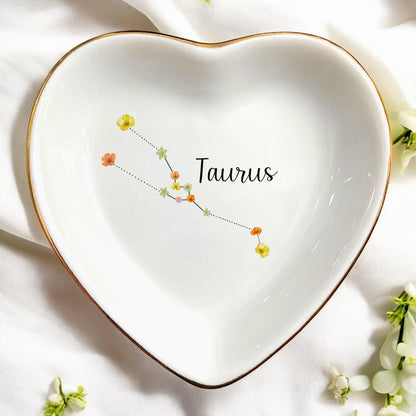 Aquarius Constellation Jewelry Dish, Birth Month Flower Trinket Tray for Earrings Necklaces, Zodiac Gift for Birthday Wedding Christmas Valentine, Gift for Aunt Mom Her (Taurus (Apr 20 - May 20))