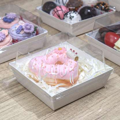 ROSPAKTEK 100Pack 4x4x2.5 Inches Charcuterie Boxes with Clear Lids - Bakery, Chocolate Covered Strawberries, Mini Cake, Pie Boxes for Christmas, Valentine's, Halloween, Easter
