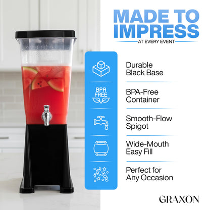 Large Drink Dispenser for Parties (3 Gallon) Slim Plastic Beverage Dispenser with Base for Counter Tops, No Mess, Easy to Assemble & Wash (1 Pack)