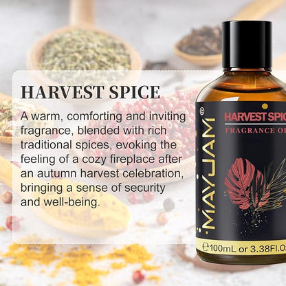 Harvest Spice Fragrance Oil Essential Oil, MAYJAM 3.38FL.OZ Harvest Spice Oil for Diffusers for Home, Long Lasting Scented Oils for Soap Candle Making - 100ML