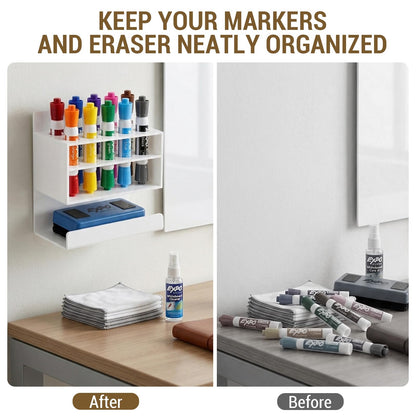 MyGift Dry Erase Marker Holder 10 Slots Whiteboard Marker Holder For Wall Dry Erase Eraser Holder Wall Mount White