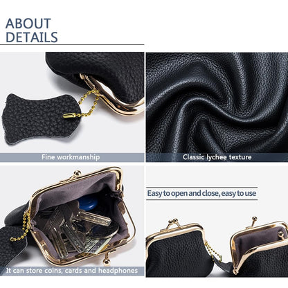 Mini Retro Coin Purse, Small Leather Change Pouch Wallet for Women Euramerican Fashion Versatile Clip Money Bag (Black)