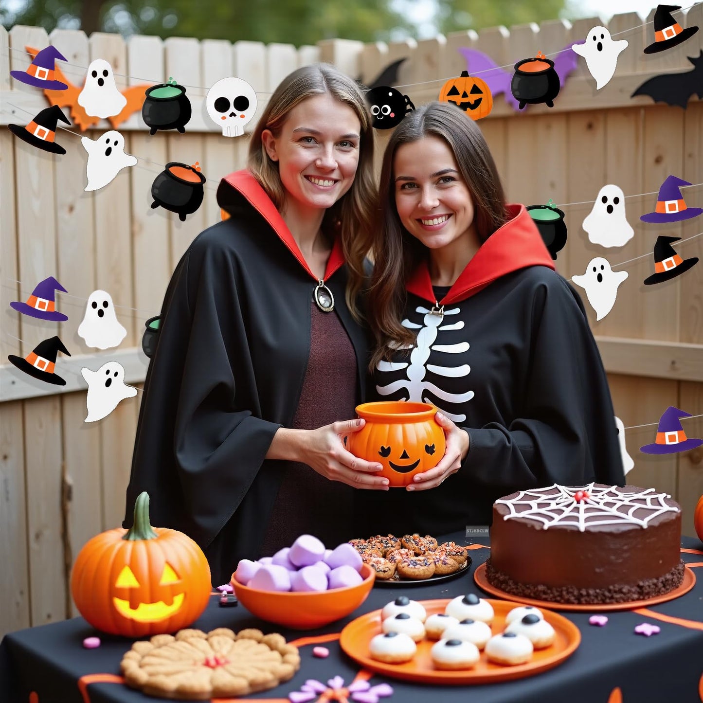 Halloween Party Decorations Hallowee Hanging Banner Holiday Party Decorations with Hallowee Witch Ghost Pattern Card Banner Cute Halloween Decor, Hocus Pocus Hallowee Decorations