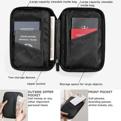 Higoney Waterproof Passport Holder, RFID Blocking Wallet, Portable Travel Document Organizer for Men & Women, Travel Essentials (Black)
