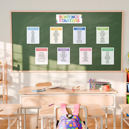 Dunzoom 9 Pieces Sentence Starters Posters Descriptive Vocabulary Classroom Educational Posters English Grammar Chart Bulletin Board Decoration for Middle High School Classroom(Classic Style)