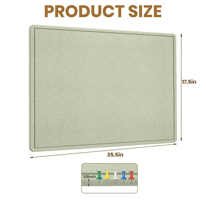 Bulletin Board - 35 x 17.5 inches Decorative Felt Pin Board - Cork Board Alternative for Wall - Foldable Photo Board Self-Adhesive Prayer Board with 20 Pushpins - Sage Green
