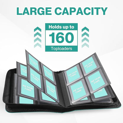 Toploader Binder, Holds 160 Toploaders, 100 Toploaders INCLUDED, 4-Pocket PU Cover Top Loader Binder for 3" x 4" Rigid Toploader, Ringless Double-Sided Toploader Card Binder for TCG, Sport Cards