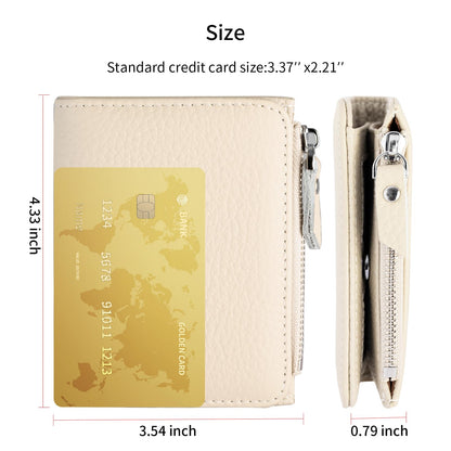 ilovever Small Wallet Women Soft Leather RFID Blocking Card Holder with Zipper Pocket,off-white
