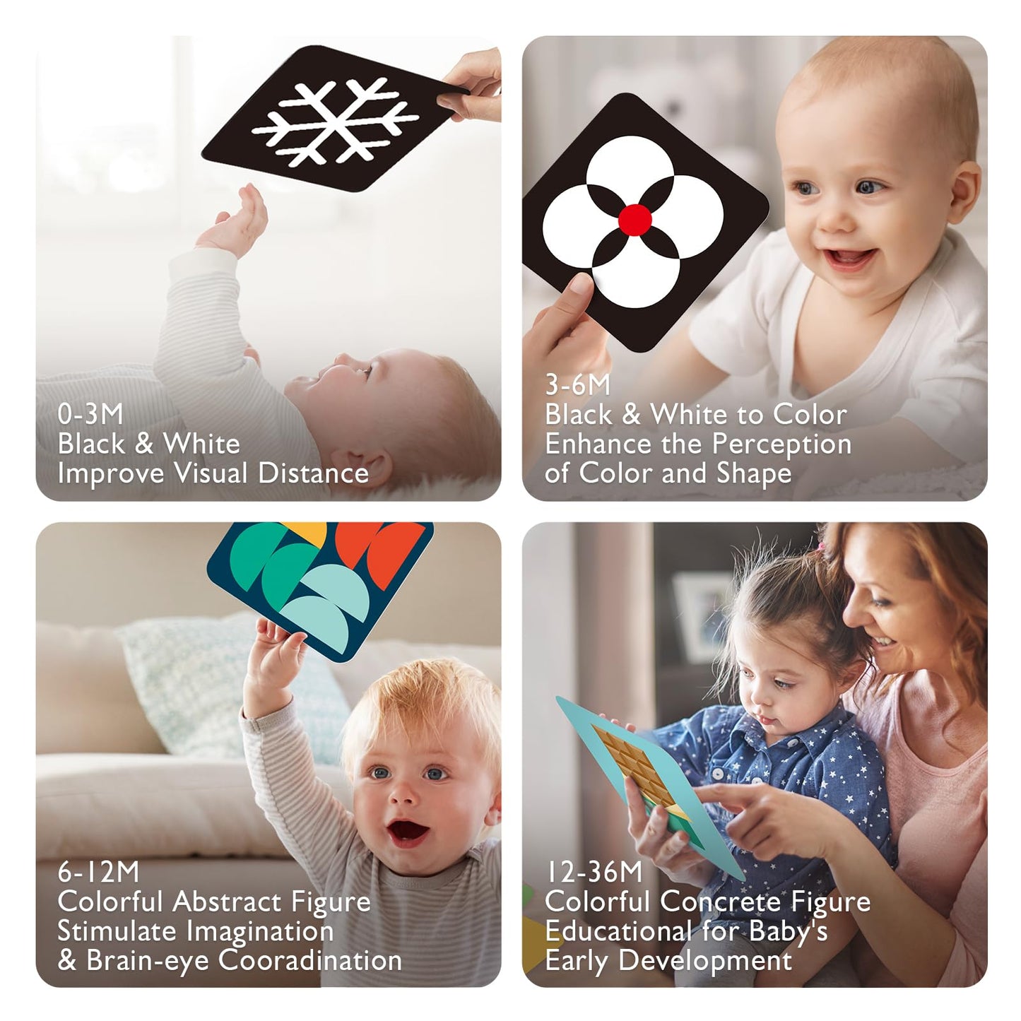 hahaland Contrast Flash Cards for Infants 0-36 Months, Newborn Sensory Visual Stimulation Tummy Time Baby Gift, Educational Brain Development Toys, Black and White Activity Cards 80 Cards