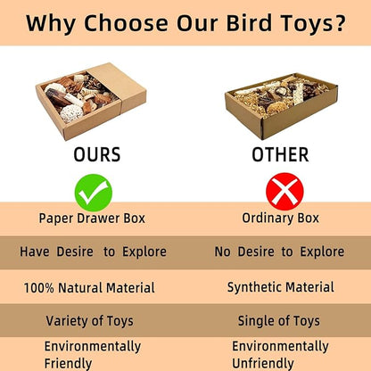 Bird Foraging Toys Parrot Chew Shredding Toys Bird Foraging Box for Parakeets Cockatiels Conures Lovebirds and Small to Medium Birds(Natural+Colorful)