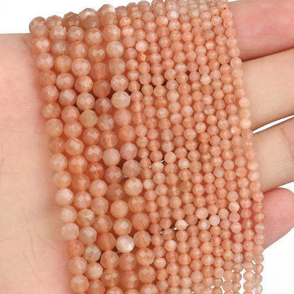 Song Xi 90pcs 4mm Natural Sunstone Gemstone Beads Faceted Round Loose Stone Beads for Jewelry Making (1 Strand)