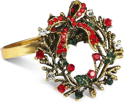 Legigo Set of 12 Christmas Wreath Napkin Rings Set- Metal Xmas Napkin Ring Holders for Cloth Napkins, Christmas Holiday Party Dinner Table Decoration