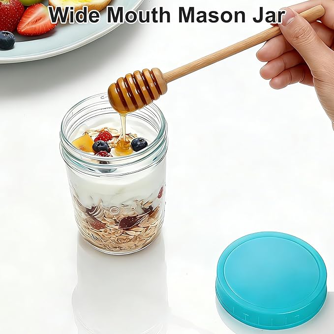 6-Pack Wide Mouth Mason Jars with Lids, 16 oz Overnight Oats Jars Containers with Lids, Glass Meal Prep Food Storage Containers for Oatmeal, Chia Seed Pudding, Yogurt, Snacks, Salads, Fruit, Spice