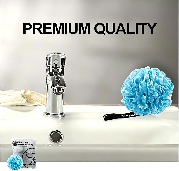 Loofah Bath Sponges - Gentle Exfoliating Shower Loofah for Rich Lather, Durable Mesh Body Scrubber for Men & Women 4 Pack (Sky Blue) | Durable mesh creates rich lather, soft exfoliating loofah for men & women daily shower
