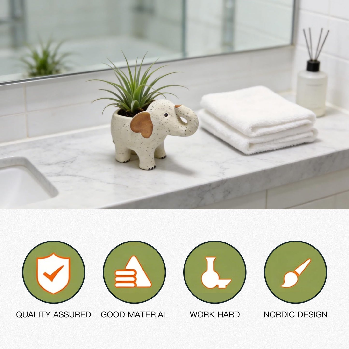 DZHPSRSZ White Elephant Planter Ceramic Elephant Succulent Planter with Drainage Hole, Indoor Outdoor Home Garden Desk Decor,Elephant Flower Pot for Succulents Cactus Air Plants(9.1in)