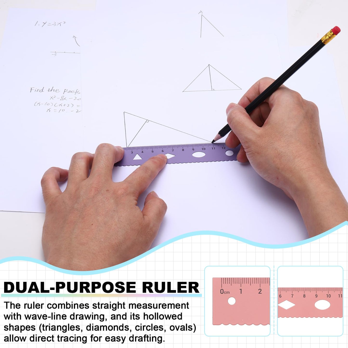 PATIKIL Geometry Set, 2 Pack 8 Inch Aluminum Ruler & 4 Triangles, Metal Protractor Ruler Math Drafting Measuring Tool for Home Office Math Drawing Engineering Art,Gradient Green