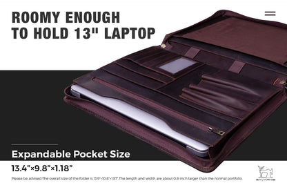 Gavarnie Genuine Leather Professioal Business Portfolio Padfolio Folder with Zipper for Men and Women,Work Portfolio for Letter Size Notepad, for Meeting and Travel, Dark Brown