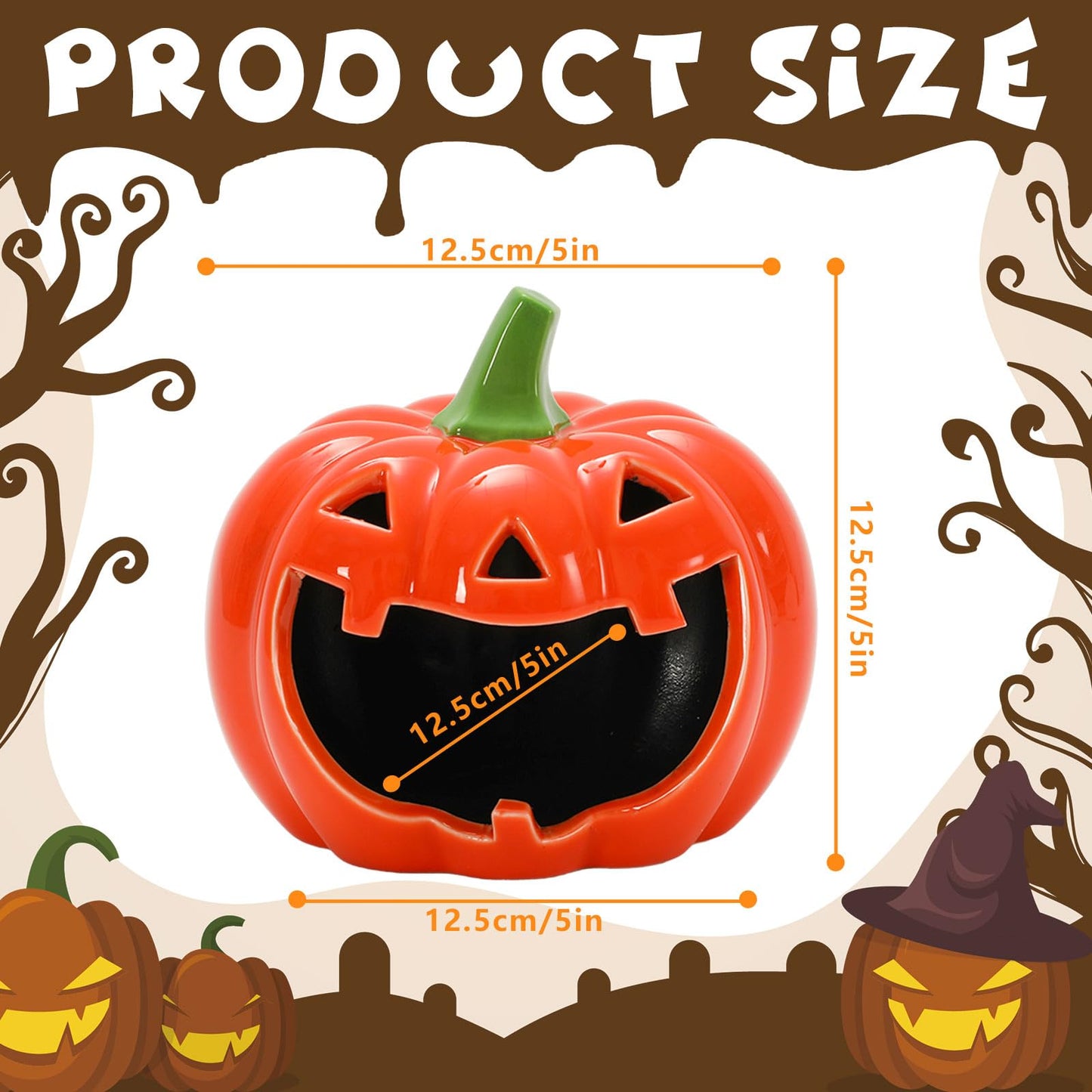 JarThenaAMCS Halloween Candy Dish Holder Pumpkin Ceramic Dish Orange Black Candle Holder for Trick or Treat Halloween Tired Tray Decor