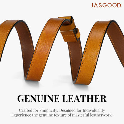 JASGOOD Women Skinny Genuine Leather Belt Thin Waist Belt for Jeans Pants Adjustable Vintage Belt with Gold Buckle 2 Pack