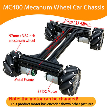 Mecanum Wheel 4wd Metal Robot Car Chassis Control Learning Kit for Arduino Raspberry Pie Microbit with DC Encoder Motor, DIY Steam AGV ROS AI Move Education Platform Robotic Functional Model Black