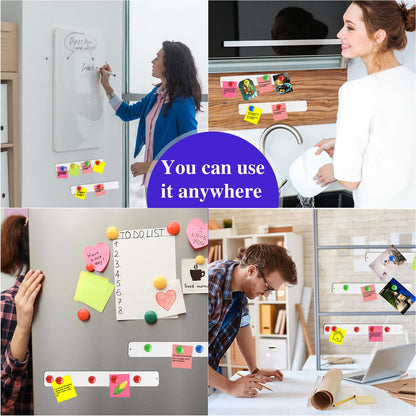 Outus 6 Pcs 15" x 2" Magnetic Wall Strips, Magnetic Bulletin Board Strip Set with 48 Pcs Colorful Magnets, Metal Display Board for Office Home Notes Photos(White)