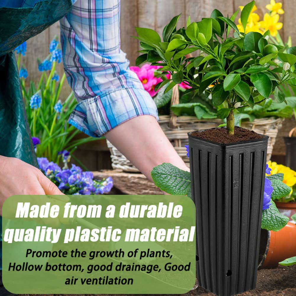 DredQcco 50Pcs Plastic Deep Plant Nursery Pots Tall Deep Tree Pot, Plant Seedling Treepots Tall Flower Containerwith Drainage Holes Flower Container for Indoor Outdoor Garden Plants 9.8" H x 4.7" W