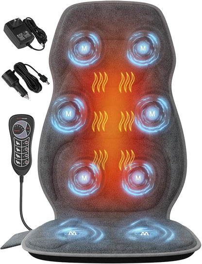 Back Massager with Soft Plush Fabric Cover, Massage Seat Cushion with 8 Vibration Motors & 2 Heating Levels, Chair Massager for Recliner, Office Chair, Sofa, Home Use, Gifts for Dad Mom