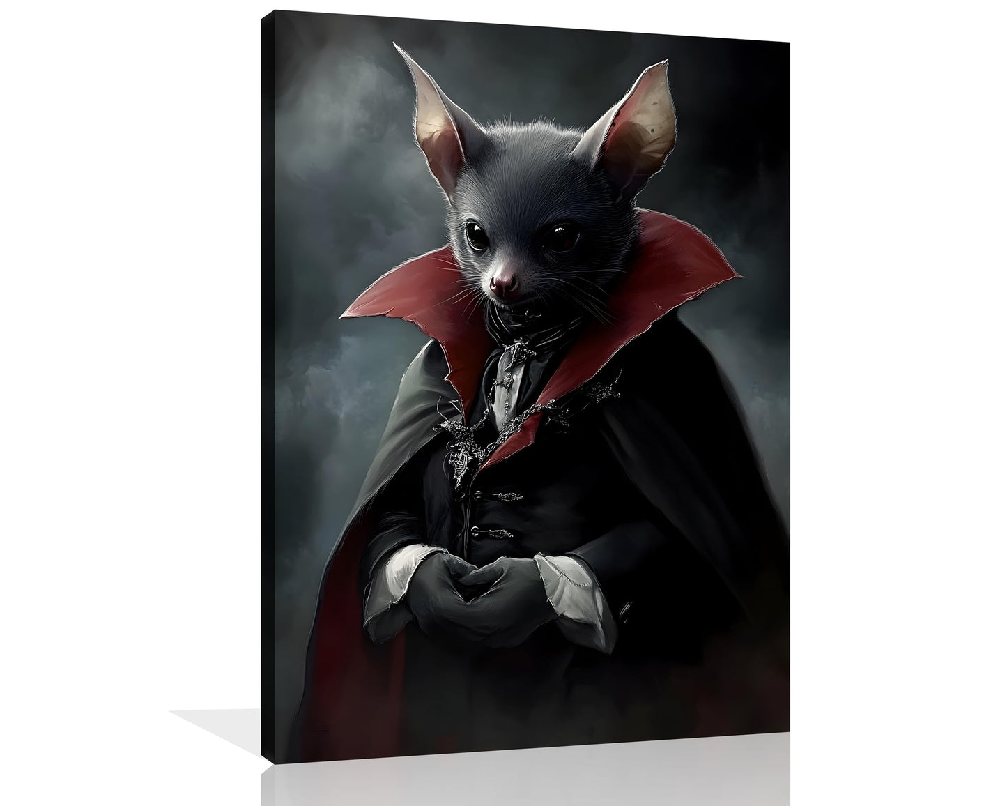 OWNANRTHM Gothic Bat Wall Art Halloween Bat Portrait Painting Gothic Academia Canvas Wall Art Funny Black Bat Picture for Living Room Bedroom Wall Framed 12X16 inch