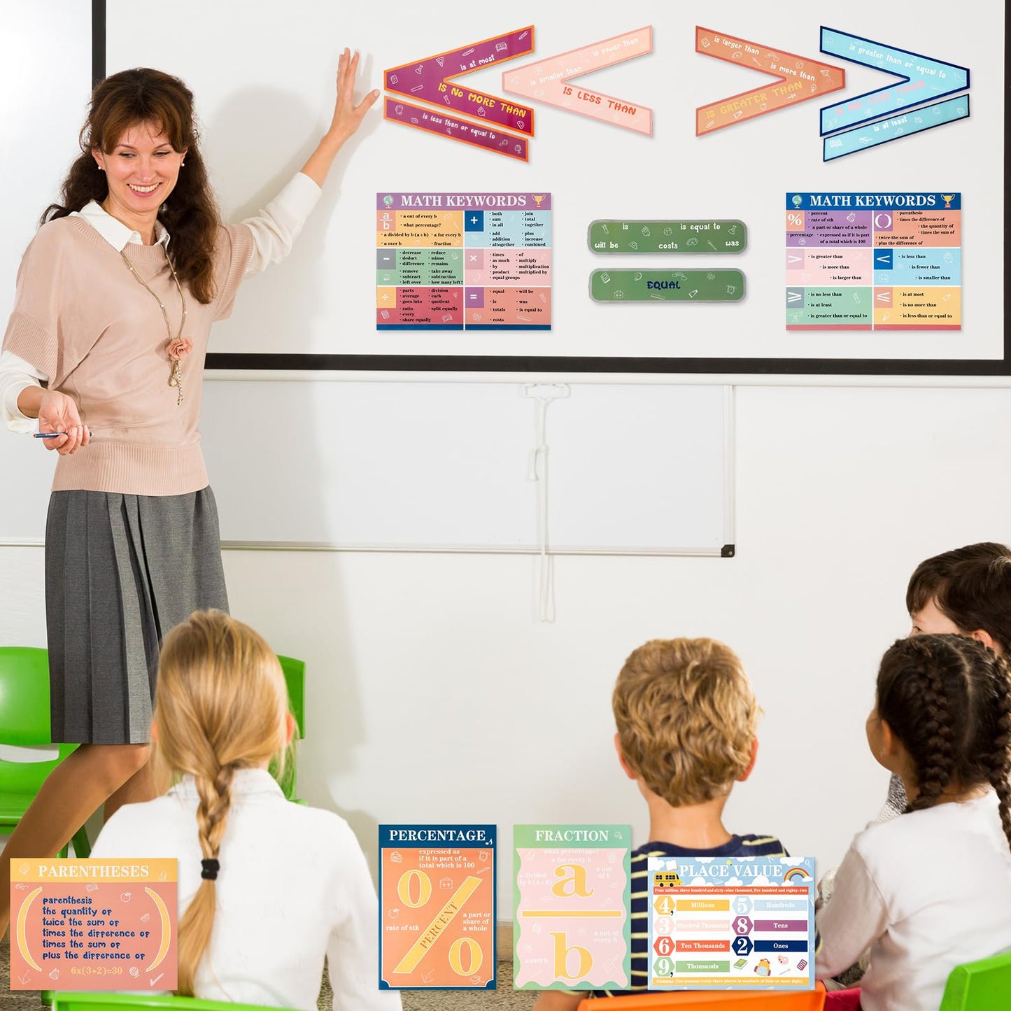 Eersida 27 Pcs Educational Math Posters Set Include 15 Keywords Math Multiple Posters 12 Multiplication Numbers 1-12 Flyers for Classroom Elementary School Supplies Bulletin Board(Boho)