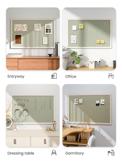 Fluxynara Foldable Cork Board Alternative, Felt Bulletin Board 35.4" x 23.6" Oatmeal Frame with 24 Adhesive Tabs, Pin Board for Home Office, Classroom, Entryway, Kitchen Wall Decor—Sage