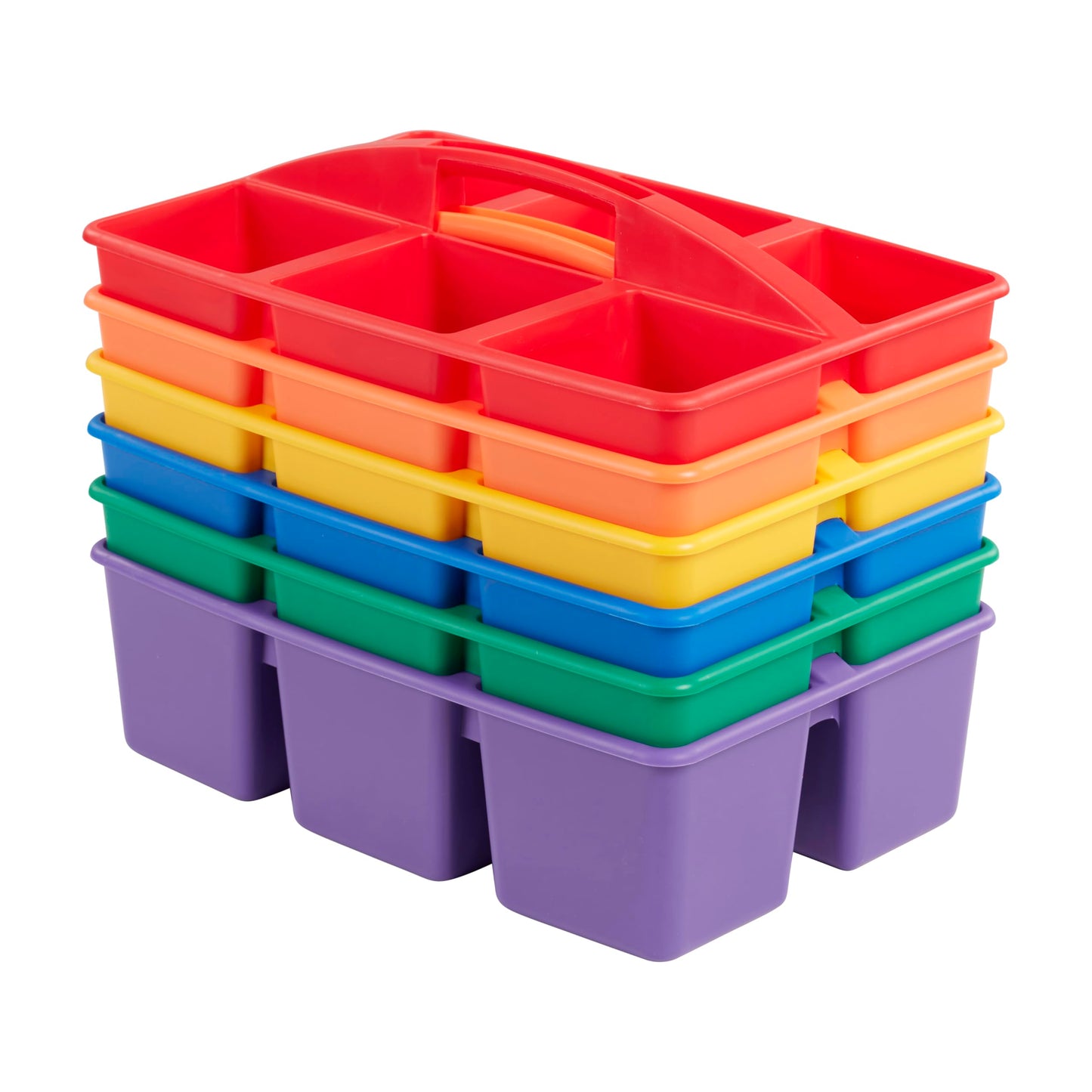 ECR4Kids 6-Compartment Large Plastic Caddy, Multipurpose Organization, Primary, 6-Pack