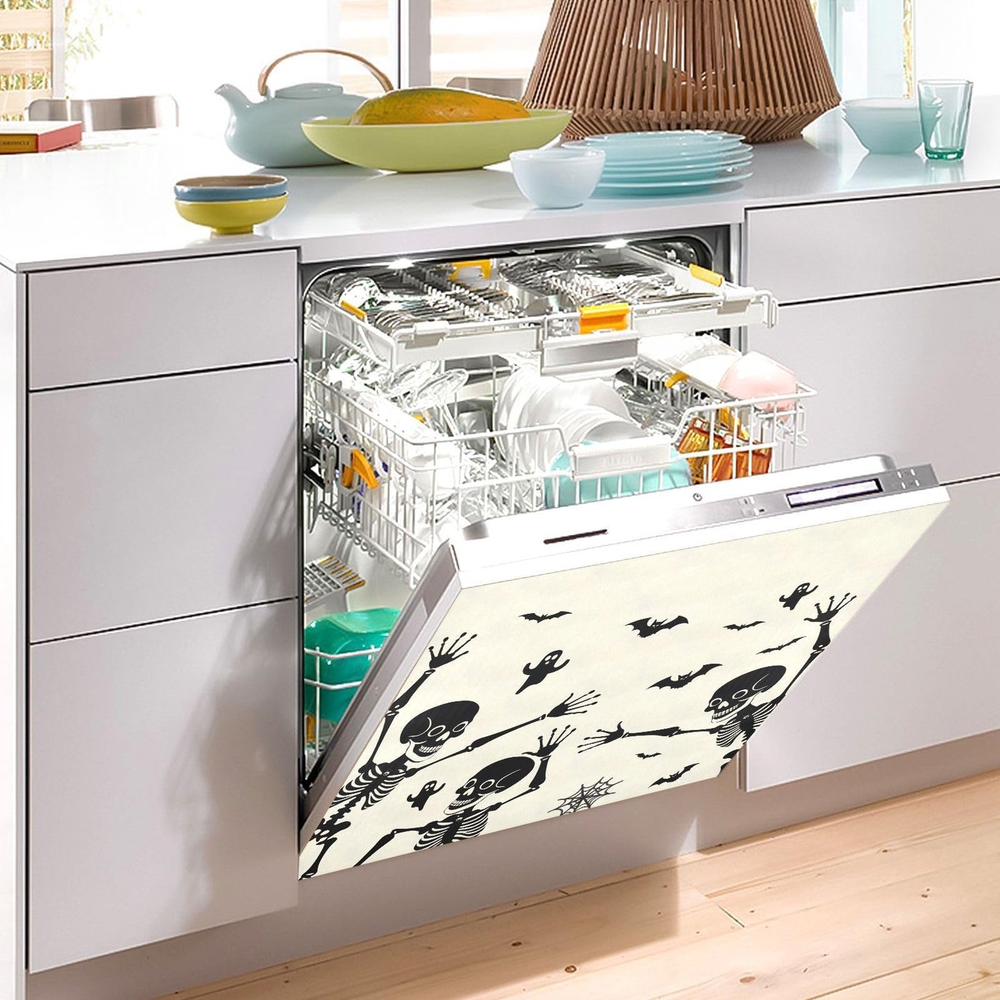 Halloween Skeleton Dishwasher Magnet Cover Panel,Skull Ghost Magnetic Dishwasher Covers Refrigerator Sticker Decal Halloween Decorative Washing Machine Cover for Home Kitchen,23x26in