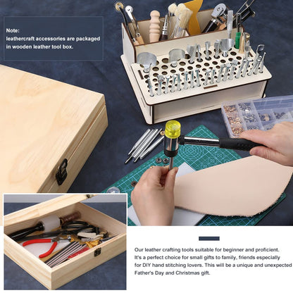 447 Pcs Leather Working Tools, Leather Working Kit for Cutting Punching Stamping Stitching with Instruction & Storage Case, for Saddle Making, DIY Projects