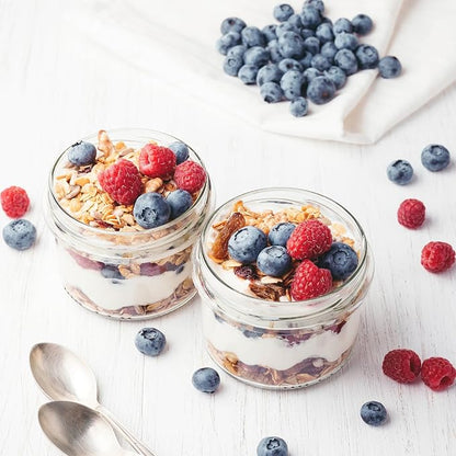 SHOWIN Overnight Oats Containers with Lids, 10oz Glass Jars with Lids 4 pcs, Candy, Wide Mouth Mason jars for Salad, Yogurt, Snacks, Meal Prep