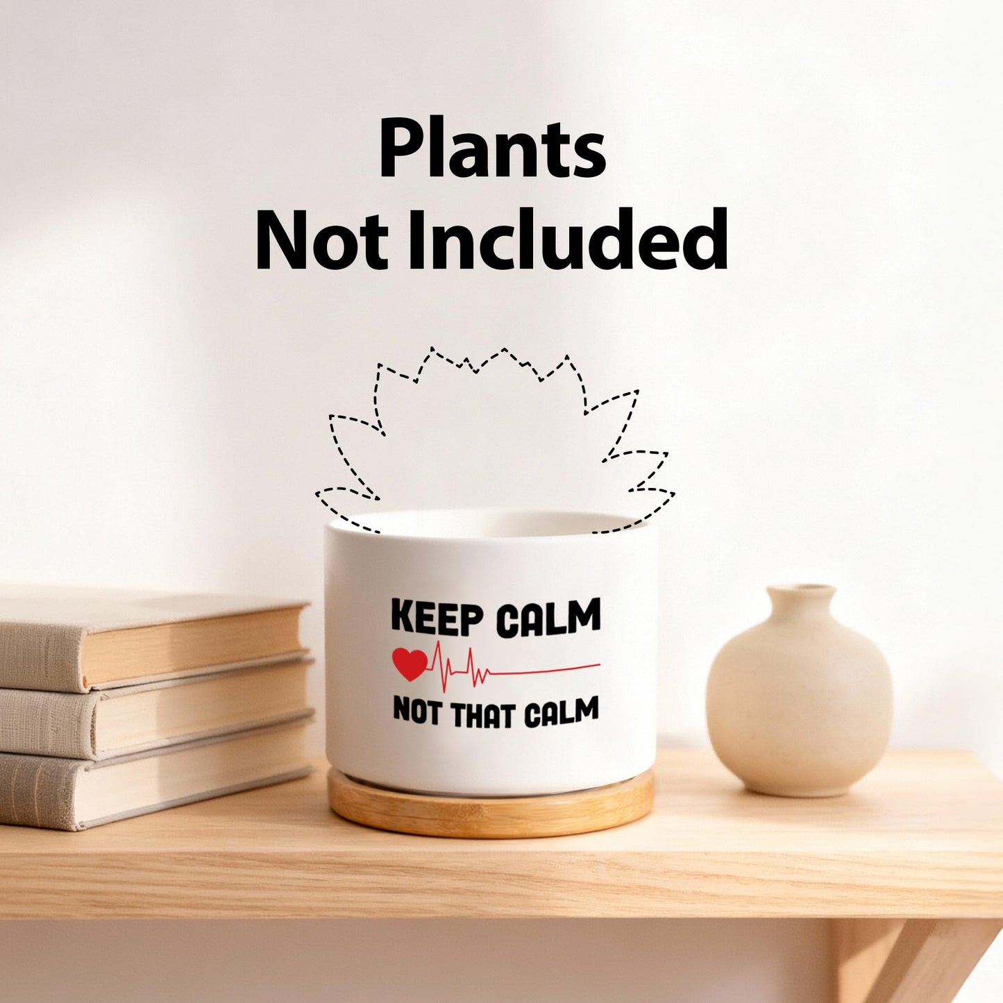Keep Calm Not That Calm Nurse Gifts Ceramic Succulent Plant Pot Round Doctor EMT Nursing Student Cardiologist Home Office Decor Plant Lover 3.5 Inch White (No Plants) (with Bamboo Tray)