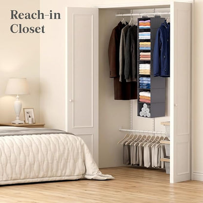 Lifewit 8 Tier Hanging Closet Organizer and Storage for Shelves, 1 Pack Foldable Clothes Shelf with 2 Sturdy Hooks, Sweater/Coat/Shoes Clothing Organization for Wardrobe, Dorm, Bedroom, Gray